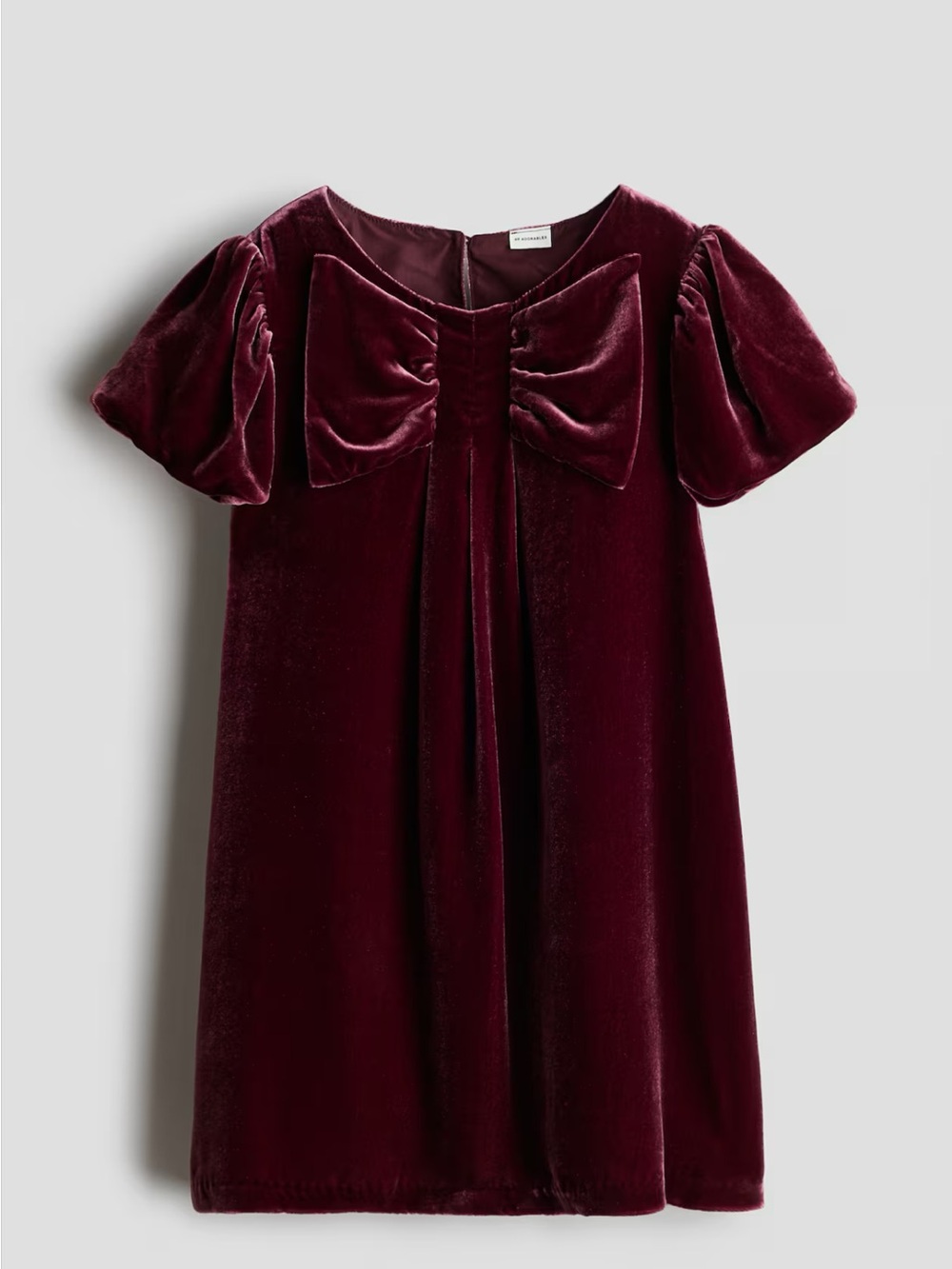 Girls' Velvet Bow Dress in Burgundy